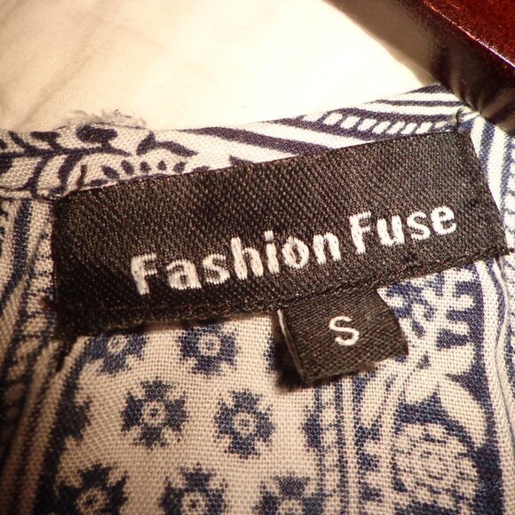 Fashion Fuse A-Line Sundress S Sleeveless Button Closure Floral Navy/White Pocke - Picture 3 of 13